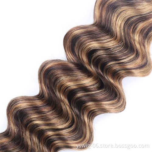Best Selling Machine Double Weft Raw Brazilian Virgin Human Hair Extensions Piano Color #4/27 Loose Deep 3/4 Bundles